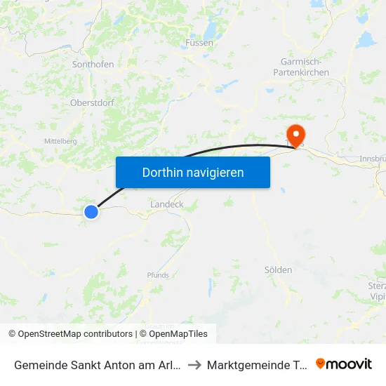 Gemeinde Sankt Anton am Arlberg to Marktgemeinde Telfs map