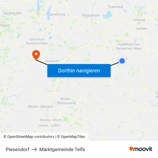 Piesendorf to Marktgemeinde Telfs map