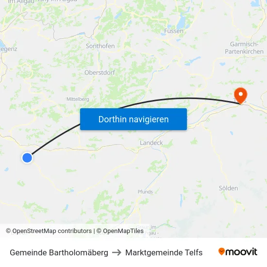 Gemeinde Bartholomäberg to Marktgemeinde Telfs map
