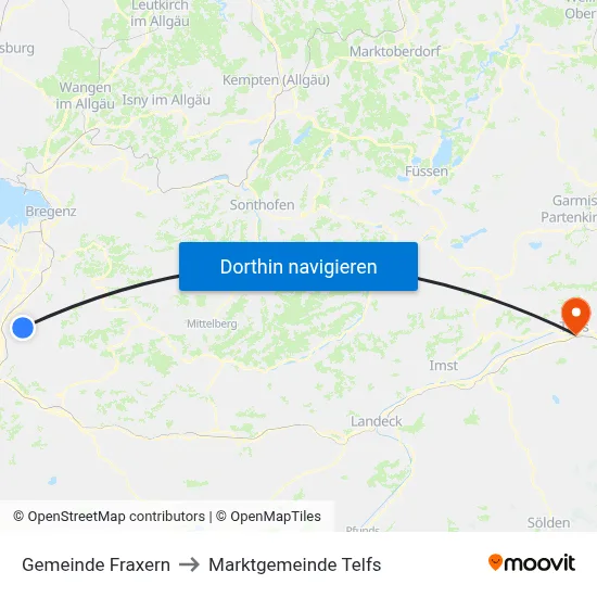 Gemeinde Fraxern to Marktgemeinde Telfs map