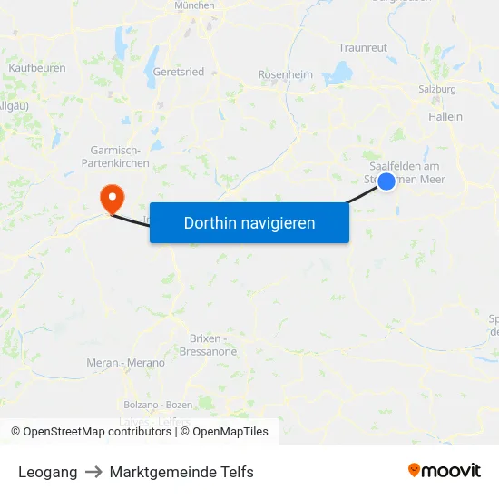 Leogang to Marktgemeinde Telfs map