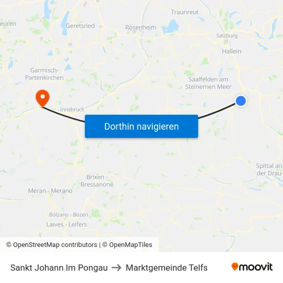 Sankt Johann Im Pongau to Marktgemeinde Telfs map