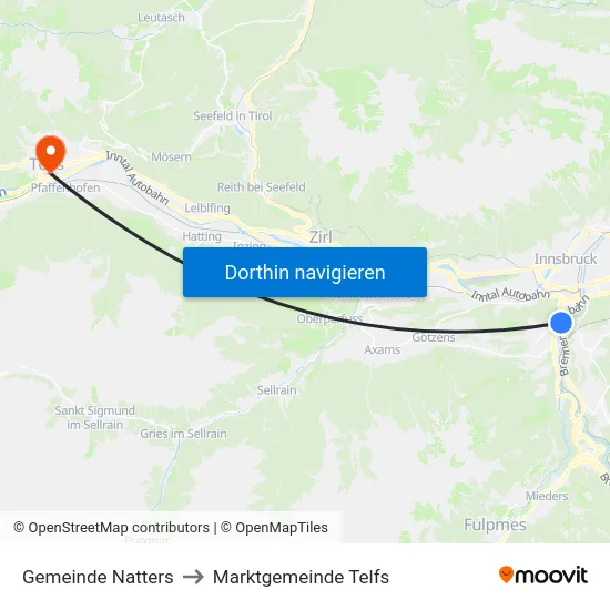 Gemeinde Natters to Marktgemeinde Telfs map