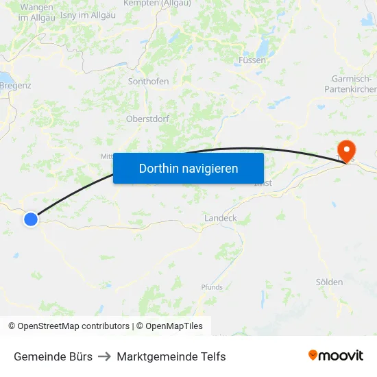 Gemeinde Bürs to Marktgemeinde Telfs map