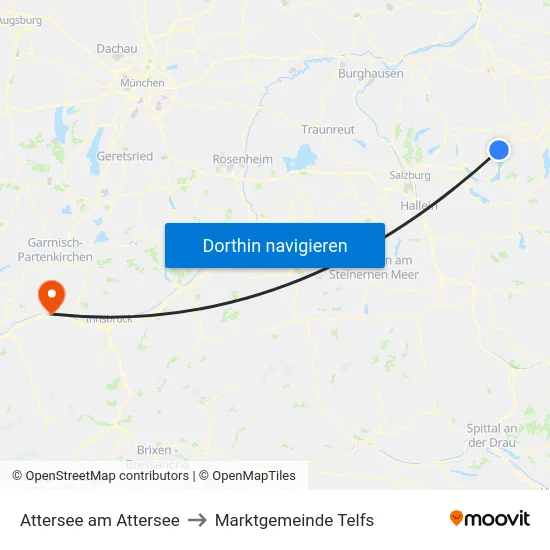 Attersee am Attersee to Marktgemeinde Telfs map