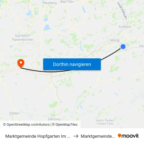 Marktgemeinde Hopfgarten Im Brixental to Marktgemeinde Telfs map