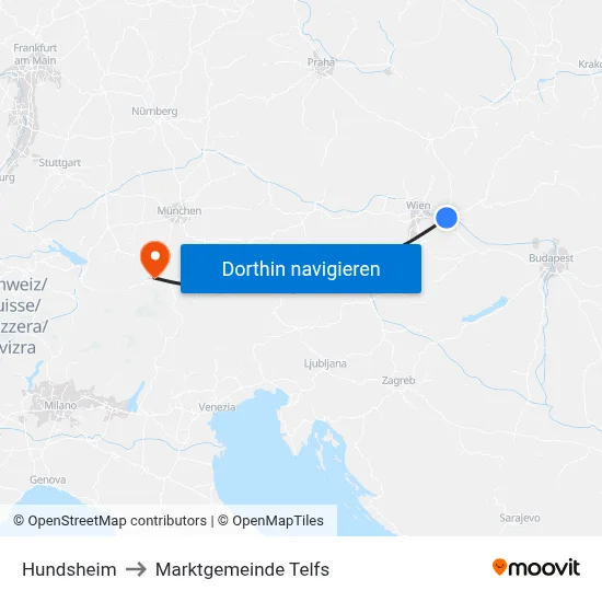 Hundsheim to Marktgemeinde Telfs map