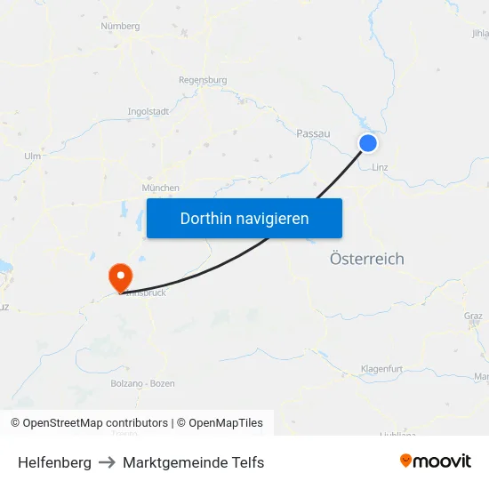 Helfenberg to Marktgemeinde Telfs map