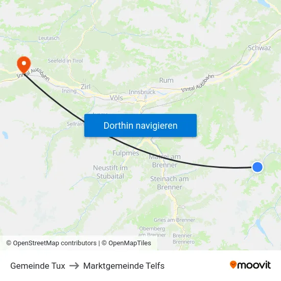 Gemeinde Tux to Marktgemeinde Telfs map