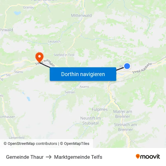 Gemeinde Thaur to Marktgemeinde Telfs map