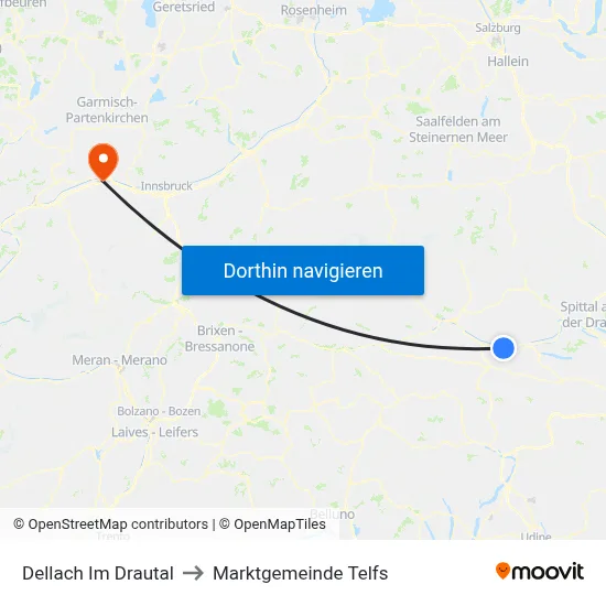 Dellach Im Drautal to Marktgemeinde Telfs map