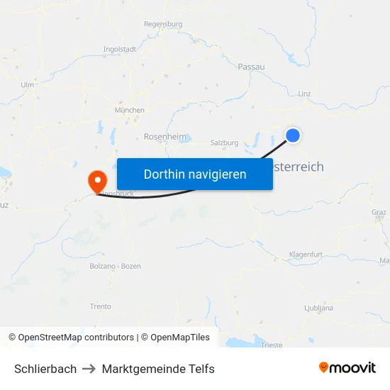 Schlierbach to Marktgemeinde Telfs map