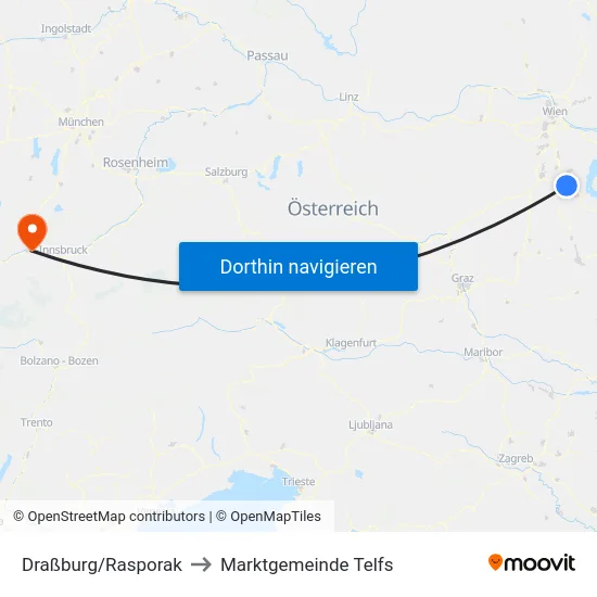 Draßburg/Rasporak to Marktgemeinde Telfs map