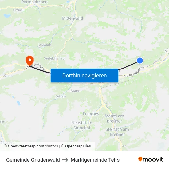 Gemeinde Gnadenwald to Marktgemeinde Telfs map