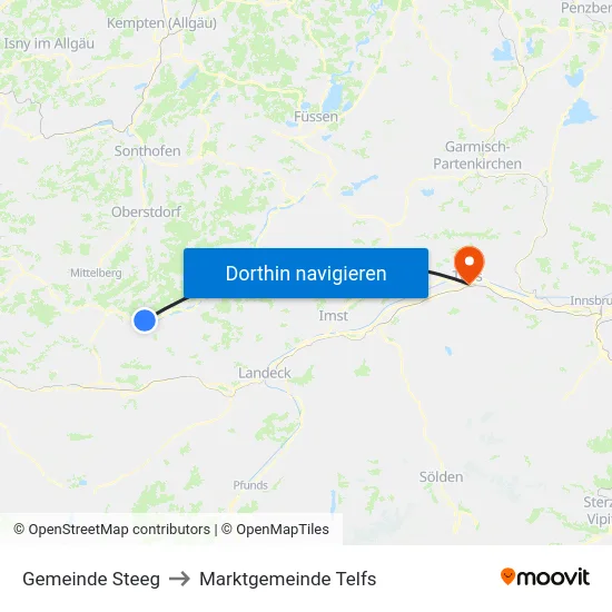 Gemeinde Steeg to Marktgemeinde Telfs map