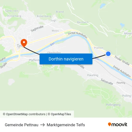 Gemeinde Pettnau to Marktgemeinde Telfs map