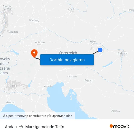 Andau to Marktgemeinde Telfs map