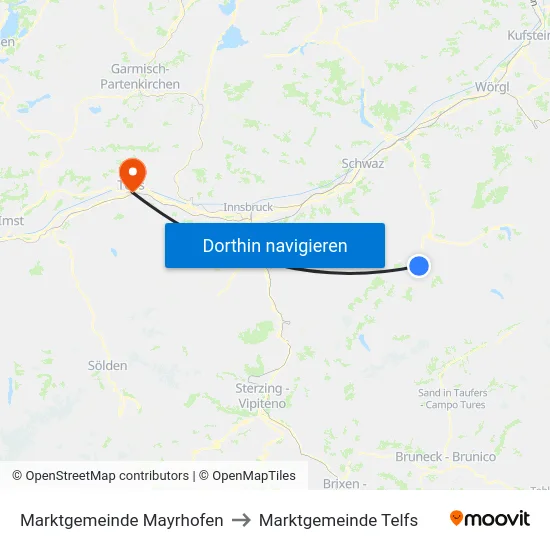 Marktgemeinde Mayrhofen to Marktgemeinde Telfs map