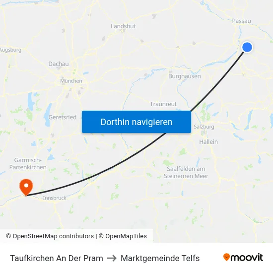 Taufkirchen An Der Pram to Marktgemeinde Telfs map