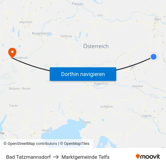 Bad Tatzmannsdorf to Marktgemeinde Telfs map