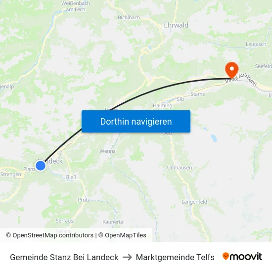 Gemeinde Stanz Bei Landeck to Marktgemeinde Telfs map