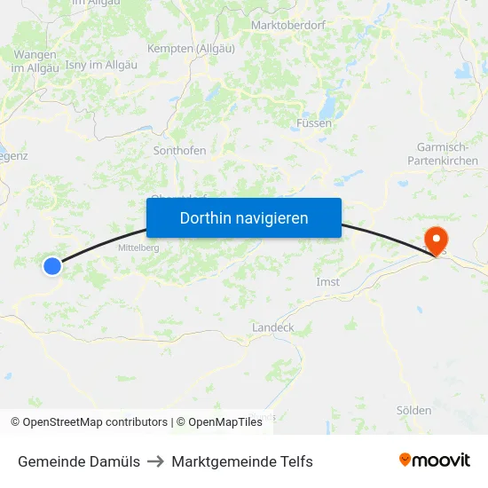 Gemeinde Damüls to Marktgemeinde Telfs map