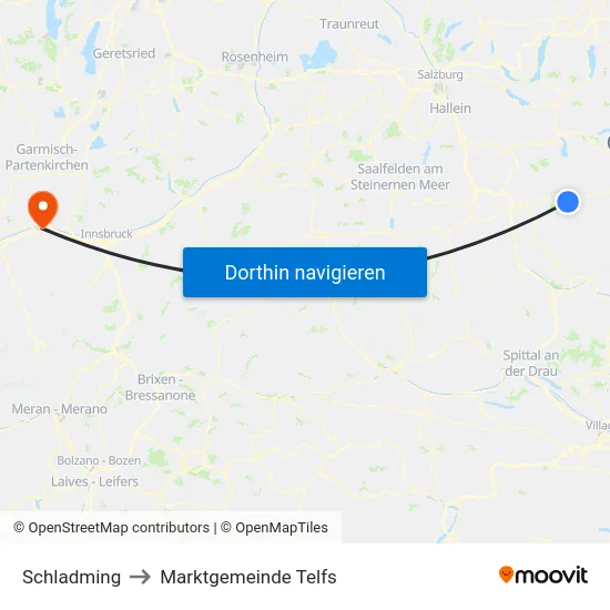Schladming to Marktgemeinde Telfs map