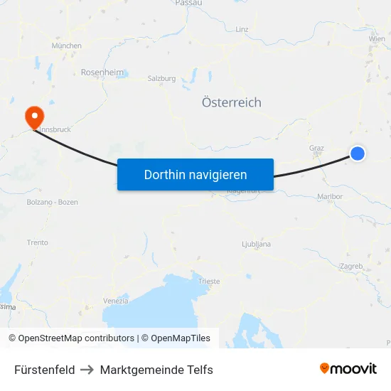 Fürstenfeld to Marktgemeinde Telfs map