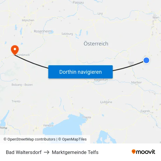 Bad Waltersdorf to Marktgemeinde Telfs map