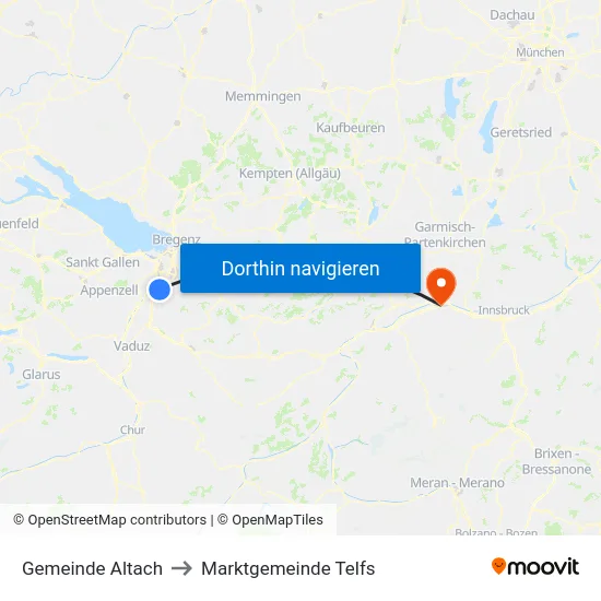 Gemeinde Altach to Marktgemeinde Telfs map