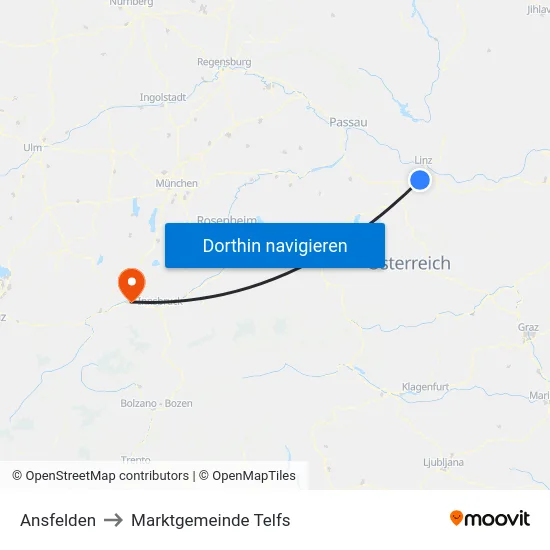 Ansfelden to Marktgemeinde Telfs map