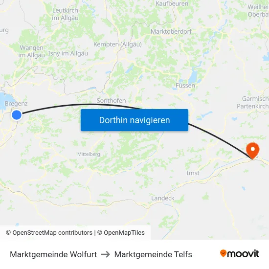 Marktgemeinde Wolfurt to Marktgemeinde Telfs map