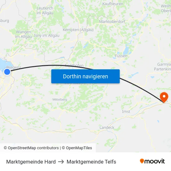 Marktgemeinde Hard to Marktgemeinde Telfs map