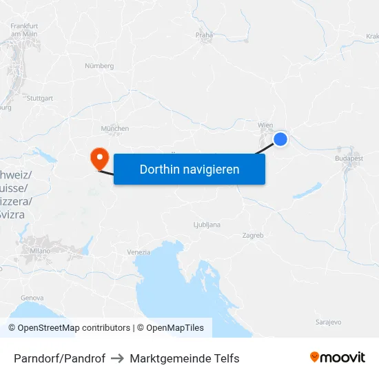 Parndorf/Pandrof to Marktgemeinde Telfs map