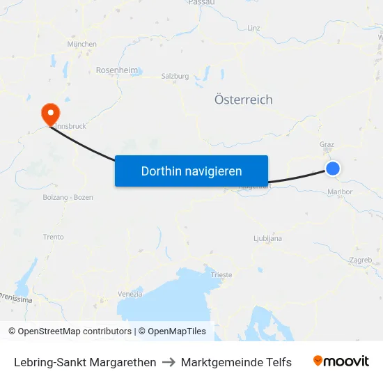 Lebring-Sankt Margarethen to Marktgemeinde Telfs map