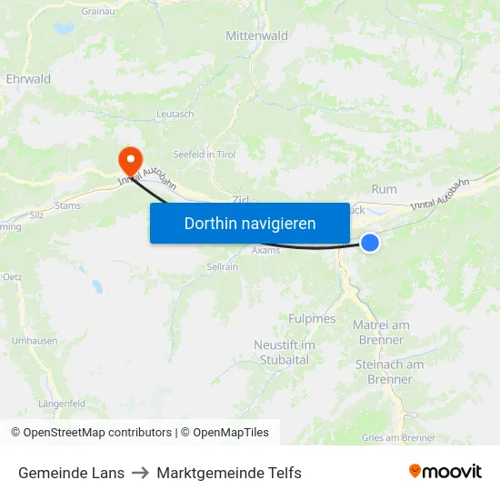 Gemeinde Lans to Marktgemeinde Telfs map