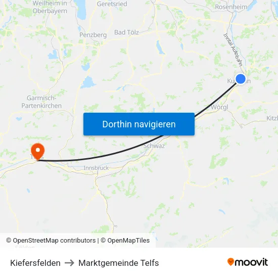 Kiefersfelden to Marktgemeinde Telfs map