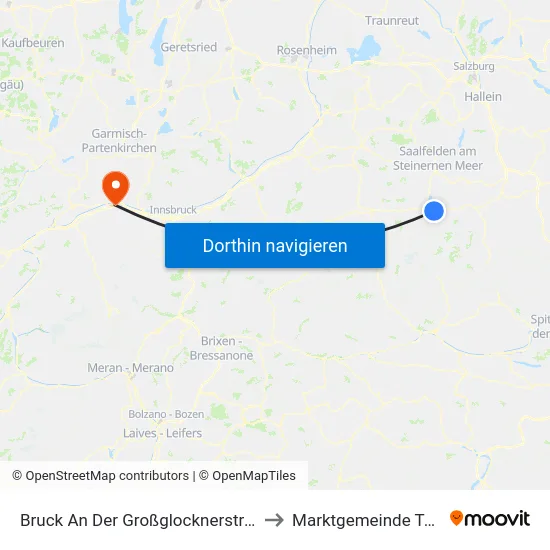 Bruck An Der Großglocknerstraße to Marktgemeinde Telfs map