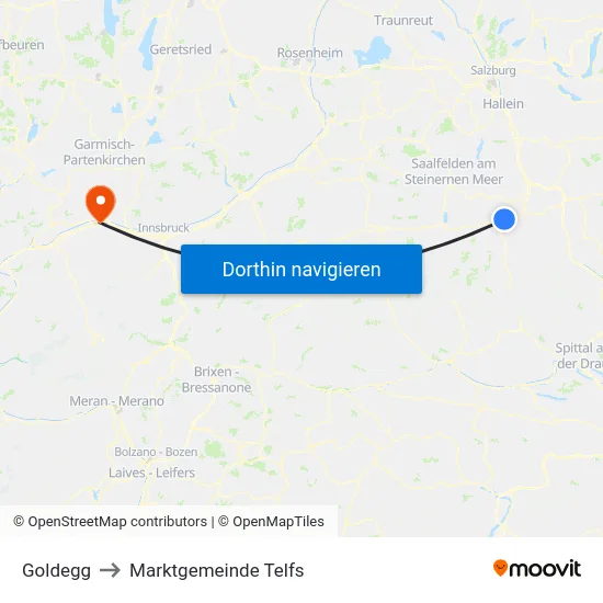 Goldegg to Marktgemeinde Telfs map