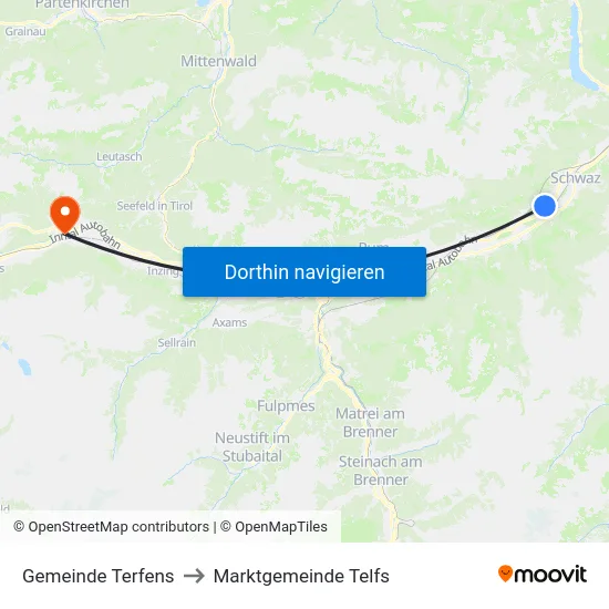 Gemeinde Terfens to Marktgemeinde Telfs map
