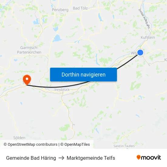 Gemeinde Bad Häring to Marktgemeinde Telfs map