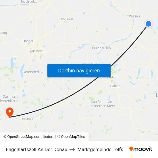 Engelhartszell An Der Donau to Marktgemeinde Telfs map