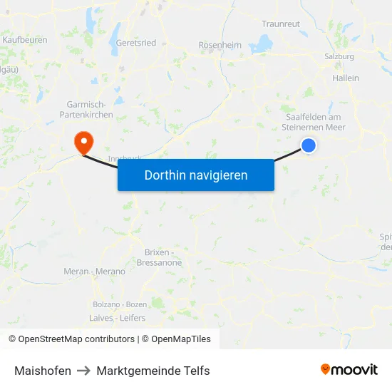 Maishofen to Marktgemeinde Telfs map
