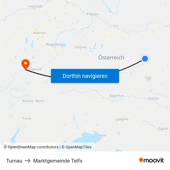 Turnau to Marktgemeinde Telfs map