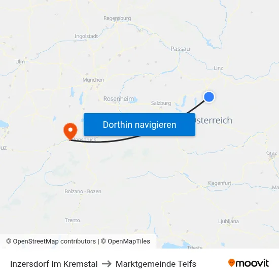 Inzersdorf Im Kremstal to Marktgemeinde Telfs map