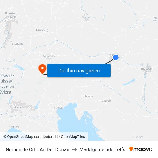 Gemeinde Orth An Der Donau to Marktgemeinde Telfs map