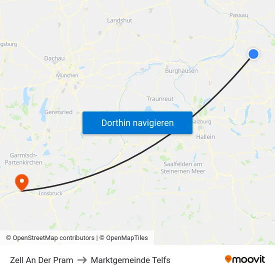Zell An Der Pram to Marktgemeinde Telfs map
