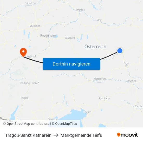 Tragöß-Sankt Katharein to Marktgemeinde Telfs map