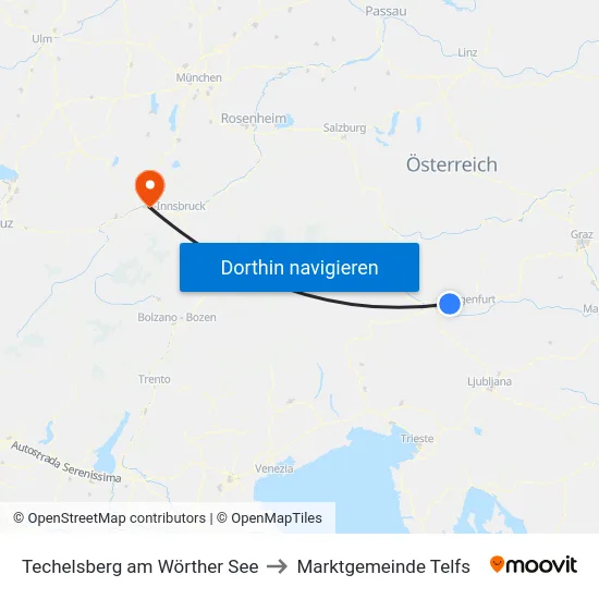 Techelsberg am Wörther See to Marktgemeinde Telfs map