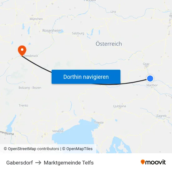Gabersdorf to Marktgemeinde Telfs map